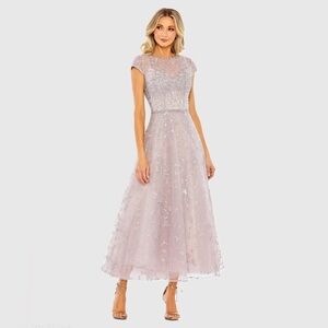Mac Duggal 20338 Purple Embellished High Neck Cap Sleeve A Line Dress
